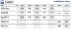 Get a quick overview of a typical week, using the Standard Dealer Schedule report. This same report exists for the actual Booked Shifts for a specific week.