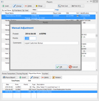 View the player's history, and make manual adjustments to their points.