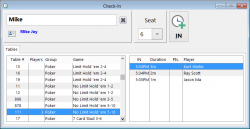 Check-in the players when they sit down at the table, and view the players at each table. The system can automatically assume the player will be active for a standard time after check-in, or it can be configured to require a check-out when they leave. Loyalty points are calculated and accrued automatically.