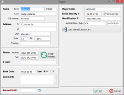 Enter player registration details. Most of this can entered quickly by scanning their driver's license (including capturing the photo). This information is shared across all of our CasinoTools modules.